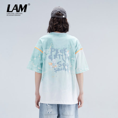 LAMLICKA夏季款扎染渐变印花短袖