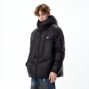 LAMLICKA黑色高领90鸭绒连帽羽绒服男冬季加厚保暖宽松面包服外套