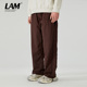休闲长裤 褐色刺绣印花阔腿裤 直筒休闲裤 LAMLICKA美式 口袋高街大码