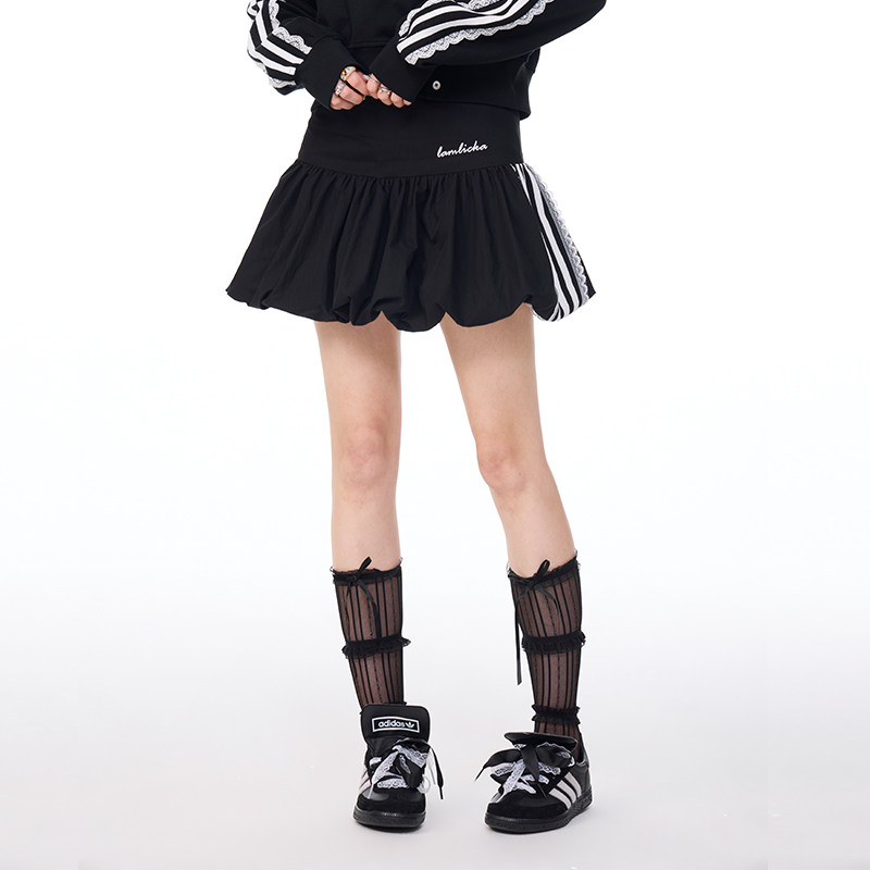 LICKA GIRL黑色拼接花苞裙女夏季蓬蓬半身裙减龄甜美高腰显瘦短裙