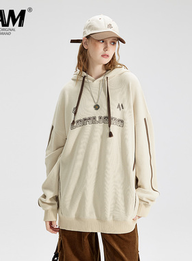 LAMLICKA LAM美式复古简约廓形连帽卫衣女oversize春秋情侣装帽衫