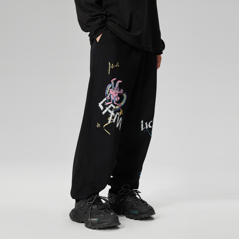 LAMLICKA新款涂鸦印花束脚休闲裤