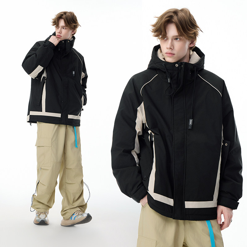 LAMLICKA加厚90白鸭绒连帽羽绒服男冬季撞色潮牌宽松黑色棉服外套