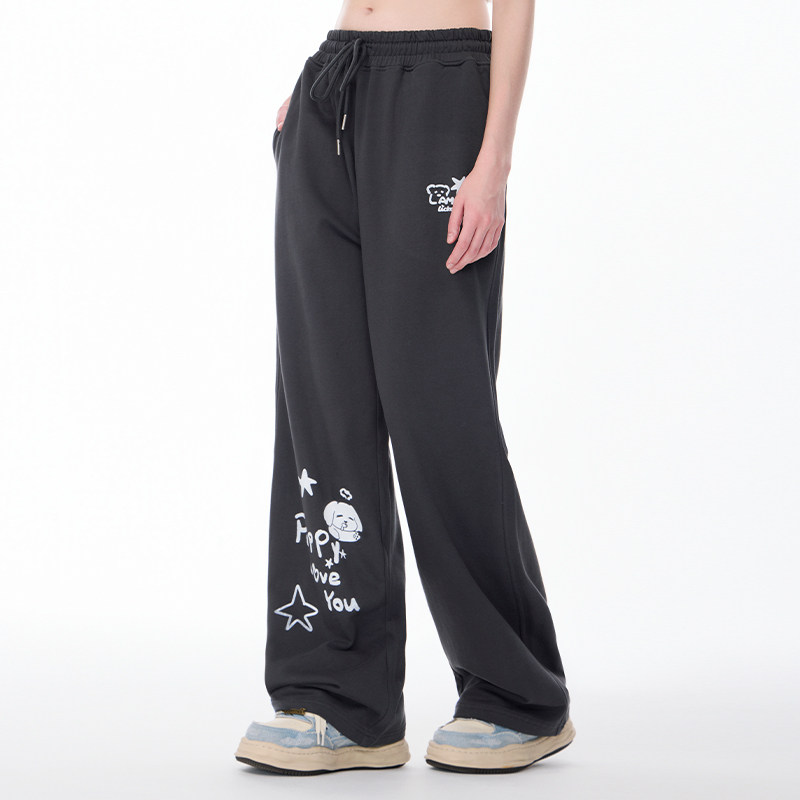 LAMLICKA灰色小狗宽松直筒休闲裤男秋冬潮牌阔腿慵懒垂感抽绳长裤,男装,休闲裤,淘宝优惠券,粉丝福利购,淘宝优惠卷