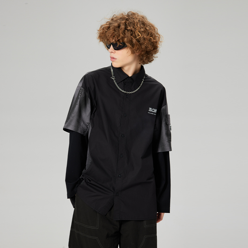 LAMLICKA拼接撞色翻领长袖外套男