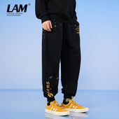 男潮黑色潮牌宽松嘻哈运动卫裤 LAMLICKA国潮春秋宽松薄款 休闲裤 子