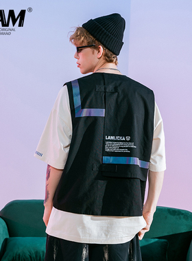 LAMLICKA小恶魔反光标无袖机能马夹男潮牌ins多口袋工装休闲背心