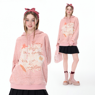 LAMLICKA粉色手绘涂鸦连帽卫衣