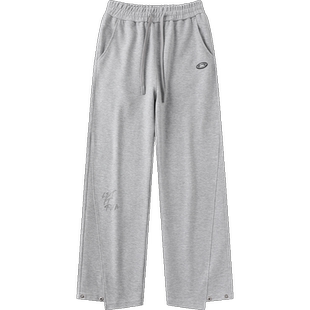 LAMLICKA春季灰色不规则直筒卫裤男刺绣阔腿休闲街头潮牌裤子宽松