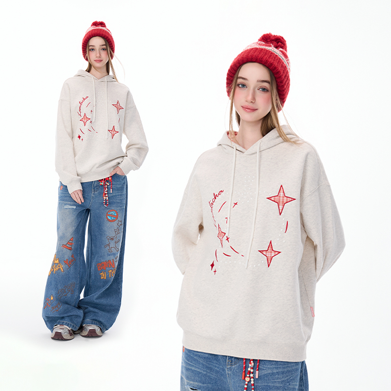 LAMLICKA潮牌撞色格纹连帽卫衣