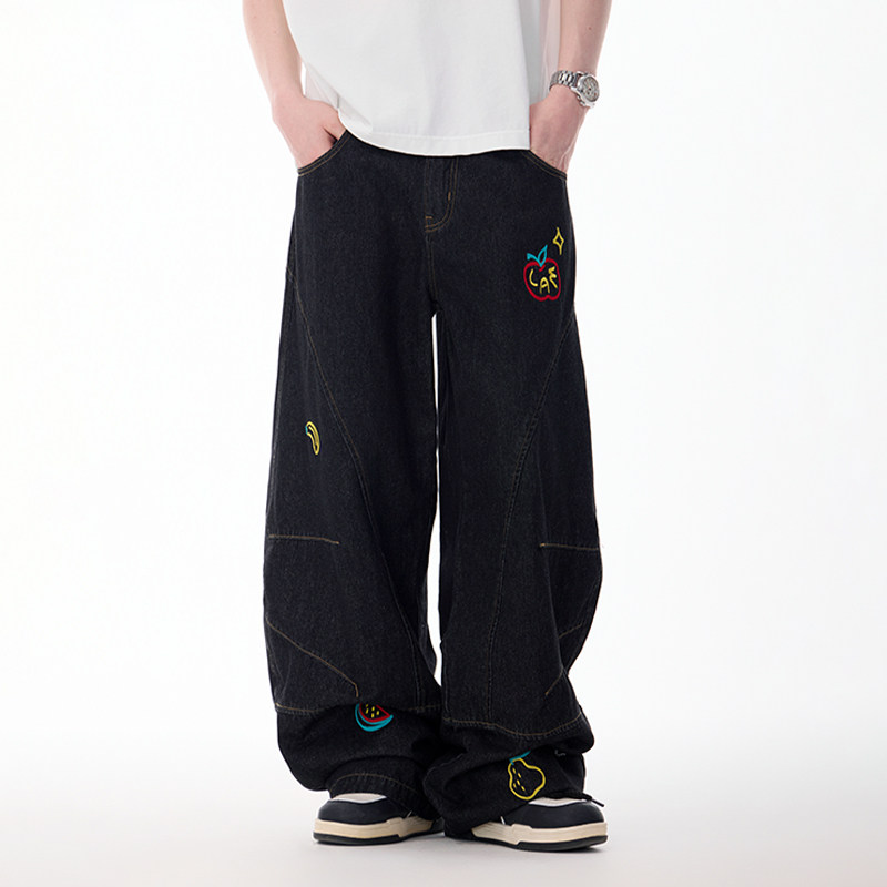 LAMLICKA复古美式弯刀牛仔裤男春秋潮牌水洗宽松黑色阔腿休闲长裤,男装,牛仔裤,淘宝优惠券,粉丝福利购,淘宝优惠卷