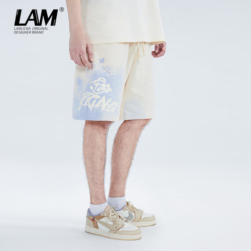 LAMLICKA扎染渐变字母印花五分裤