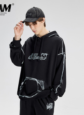 LAMLICKA lam涂鸦小熊印花连帽卫衣男潮oversize秋季套头薄款套装