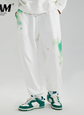 LAMLICKA LAM国潮扎染渐变绿字母印花束脚卫裤男秋季抽绳卫衣套装