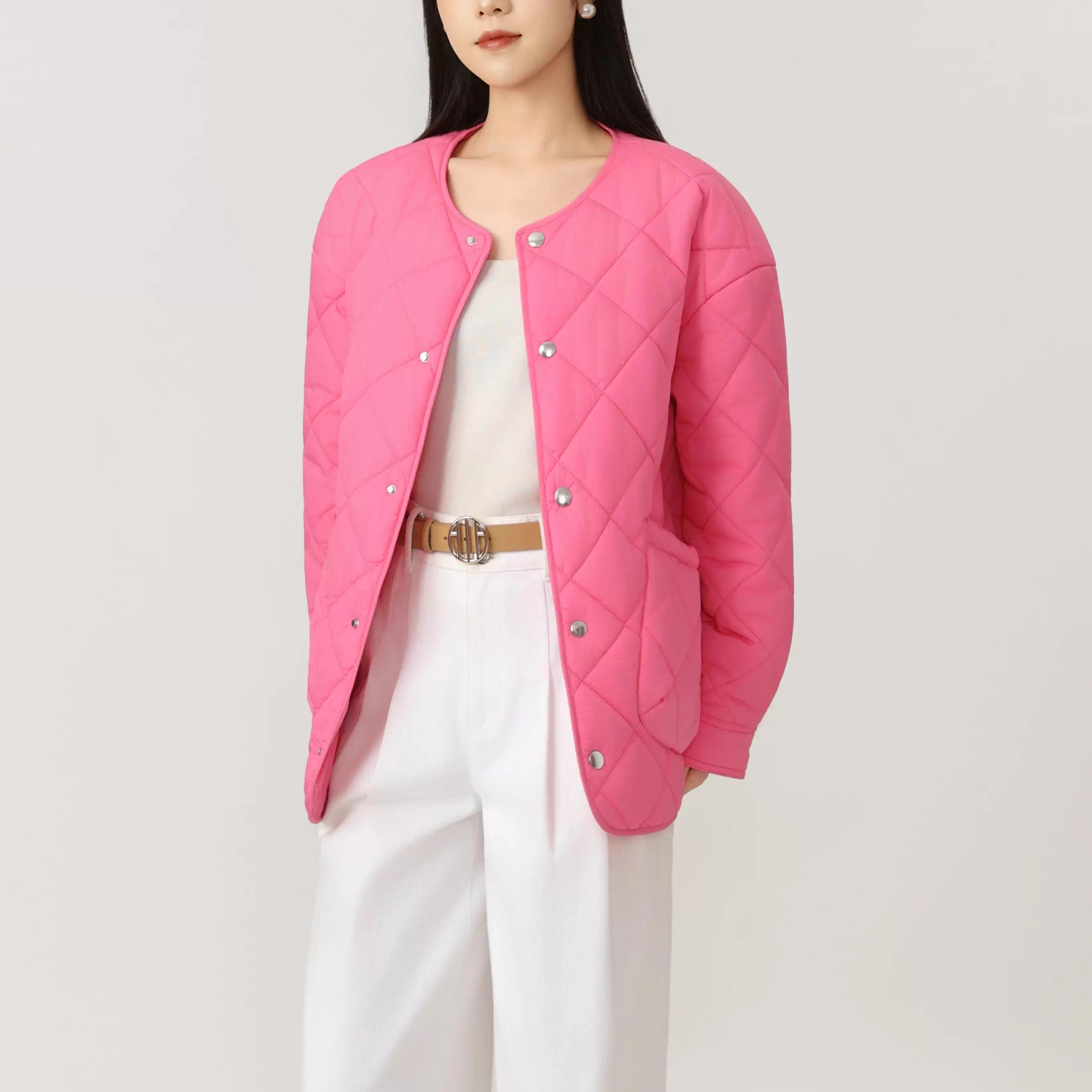 时尚韩版宽松菱形格新雪丽棉服女