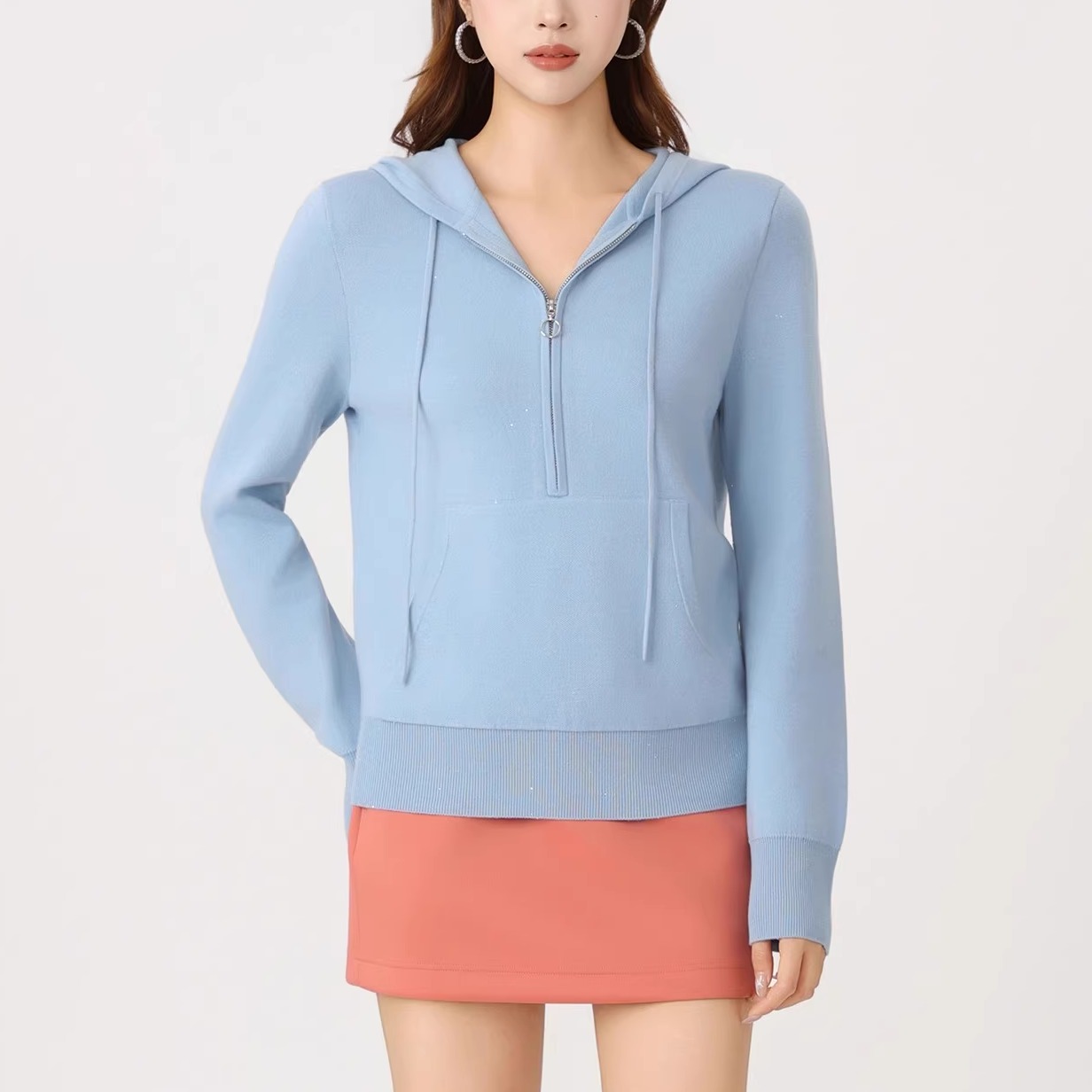 百搭休闲运动连帽毛针织衫卫衣女