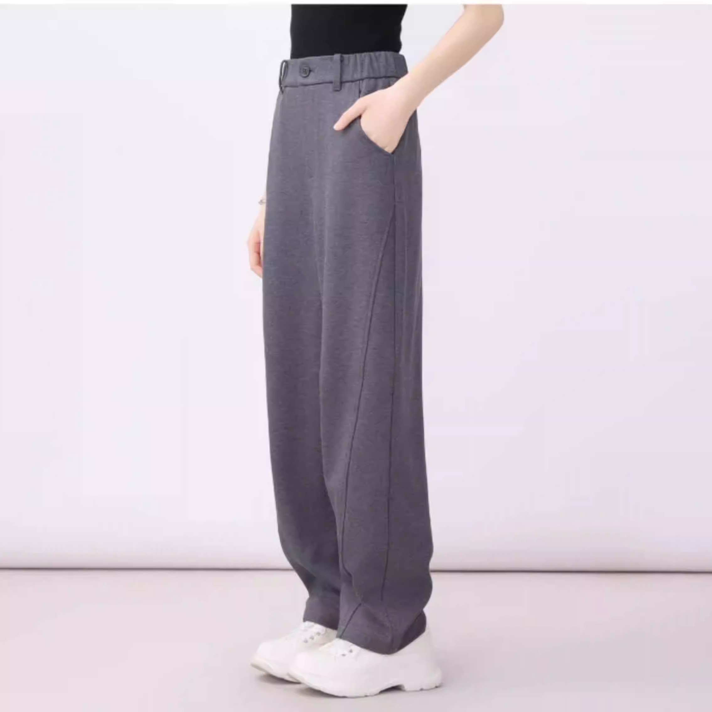 香蕉裤简约加绒休闲裤直筒裤女