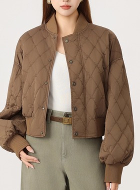 AMAS{专柜阿玛家}商场同款菱格纹棒球宽松立领棉服外套女5400844