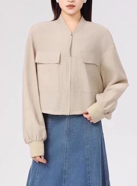 AMAS{专柜阿玛家}商场同款时尚立领拉链防晒长袖短款外套女540014