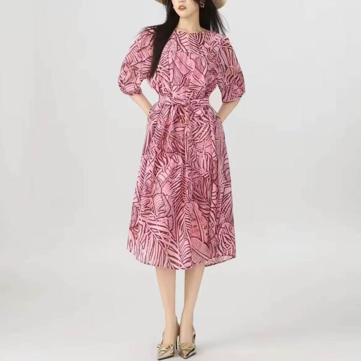 专柜正品哥家阿玛家商场同款新款两件套腰带印花连衣裙女装550038