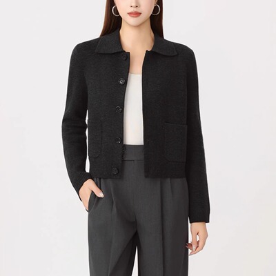 气质时尚百搭翻领毛针织开衫外套