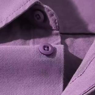 衬衣女防晒外套 休闲显瘦长袖 100%棉纯棉紫色复古衬衫 女内搭中长款