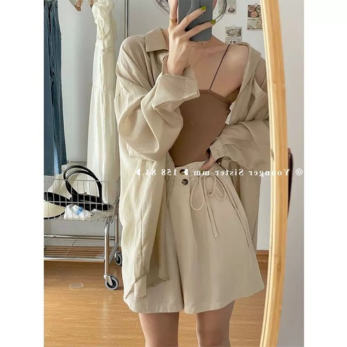大牌剪标撤柜薄款杏色防晒衬衫