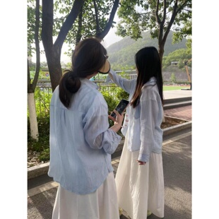天丝皱女士防晒衣衬衫2025夏季新中长薄款雪纺宽松透气显瘦上衣