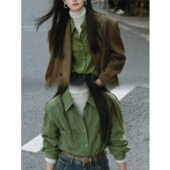 港风氛围感职业通勤纯棉衬衫 女秋冬多巴胺穿搭正肩叠穿衬衣外套