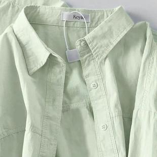 薄荷绿超显白纯棉长袖衬衫小个子宽松休闲显瘦防晒衬衣百搭外套潮