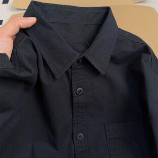 春秋款100%纯棉正肩黑色衬衫长袖衬衣内搭叠穿外穿情侣男女款上衣