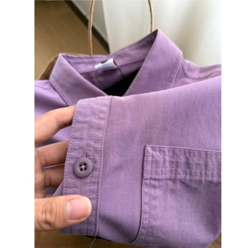美式纯棉紫色衬衫女叠穿内搭
