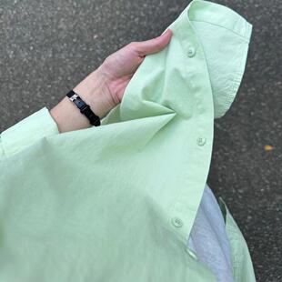 开衫 纯棉衬衫 长袖 小个子绿色衬衣外搭叠穿内搭薄款 女春秋2024新款