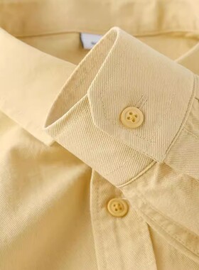 奶黄色重磅纯棉长袖翻领衬衫女显白减龄奶酪黄小鸡黄蛋黄外套衬衣