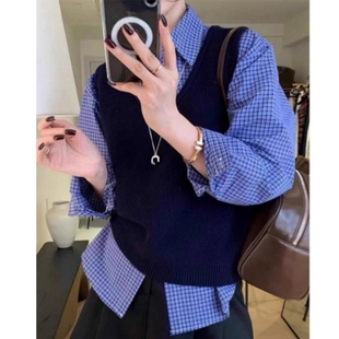 miu系穿搭文艺日系格子衬衫 打底衬衣 女内搭叠穿宽松百搭显瘦长袖