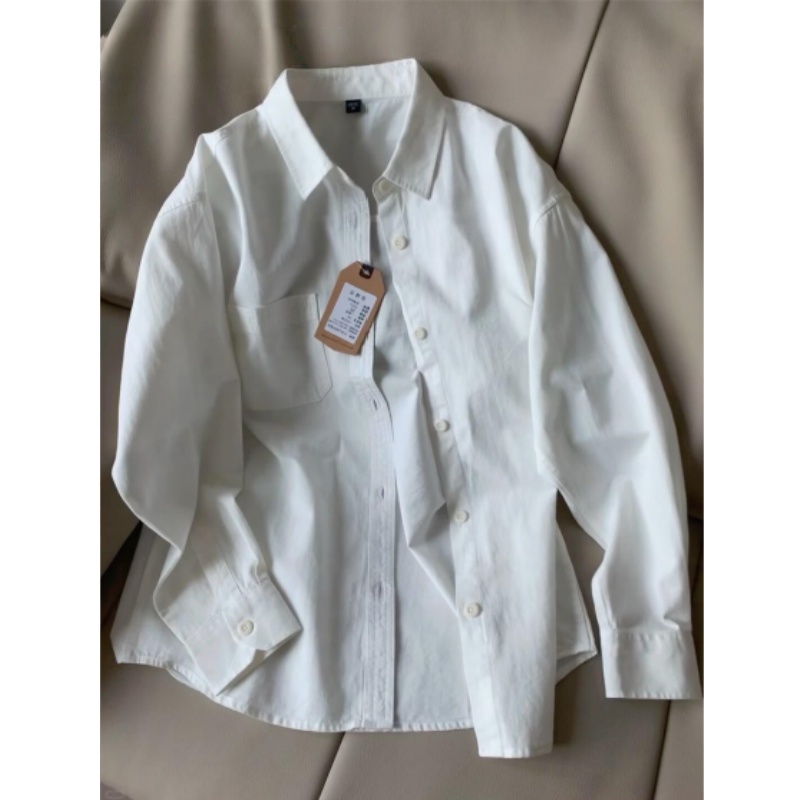 韩版设计感正肩纯棉白色衬衫内搭通勤长袖上衣情侣早秋外套开衫潮