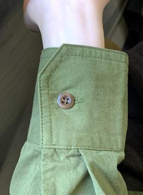 超显白绿色衬衫外套女2025春装纯色复古气质宽松叠穿纯棉长袖上衣