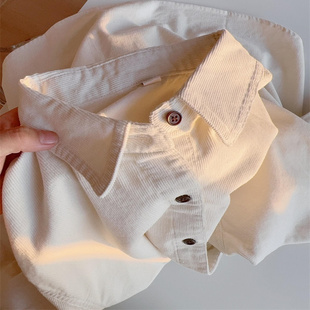 港风减龄小众百搭设计感灯芯绒衬衫女秋季休闲风叠穿长袖衬衣外套