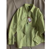 巨显白浅绿色重磅100%纯棉衬衫 内搭叠穿上衣百搭简约宽松衬衣外套