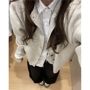 日系文艺条纹长袖衬衫纯棉男女休闲外贸通勤衬衣内搭叠穿休闲上衣