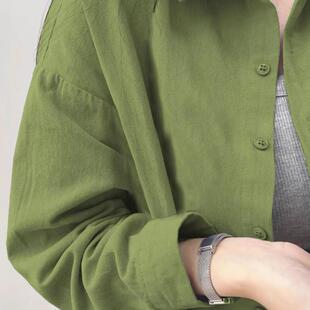 100%棉超显白绿色纯棉衬衫 女小个子内搭叠穿宽松百搭显瘦衬衣外搭