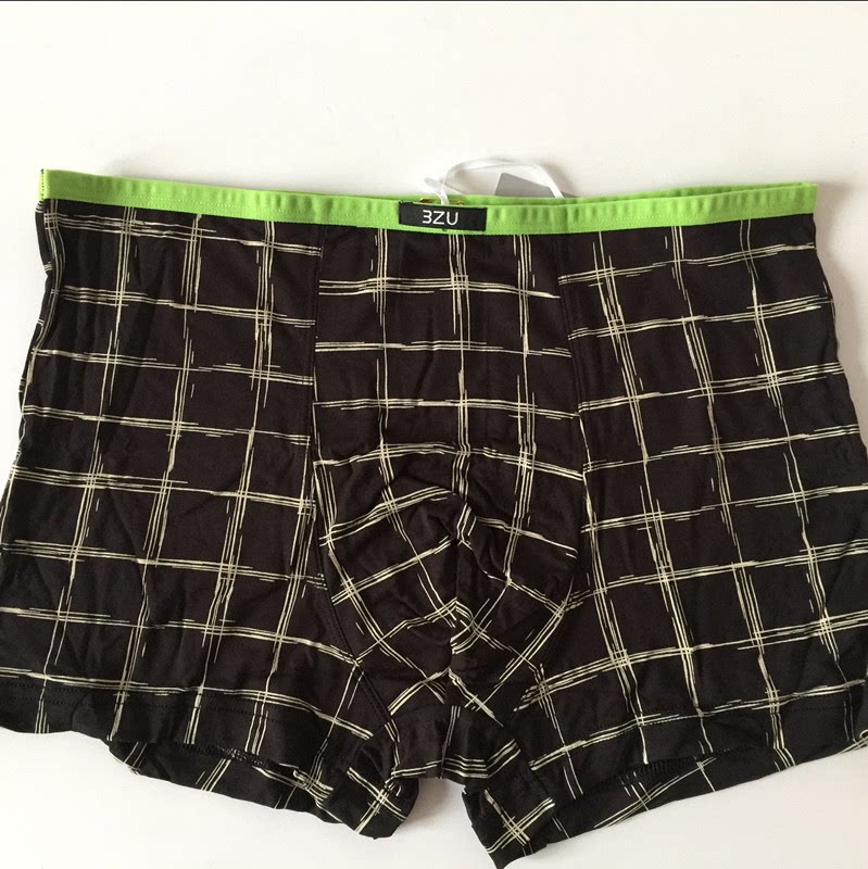 3zu足装秀正品四季格纹男士平角内裤91627-1