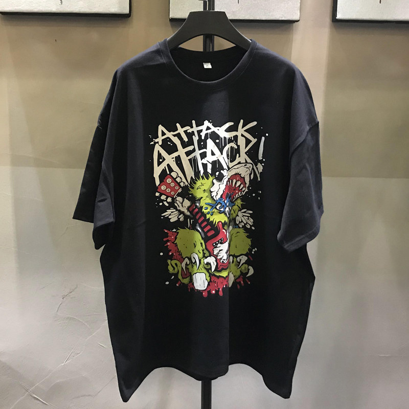 Attack Attack乐队海报印花t恤夏季潮牌超火个性落肩短袖男女同款
