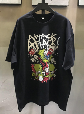 Attack Attack乐队海报印花t恤夏季潮牌超火个性落肩短袖男女同款