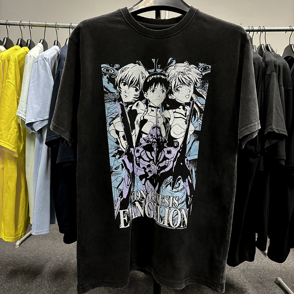 新世纪福音战士Neon Genesis Evangelion二次元做旧短袖街头穿搭