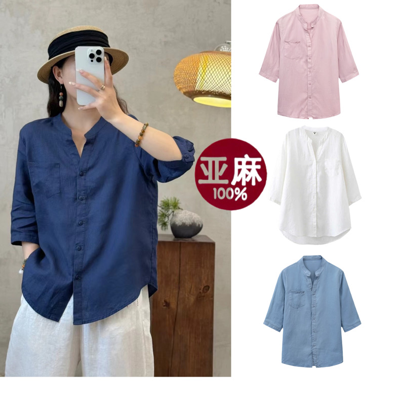 专柜正品全亚麻柔软衬衫