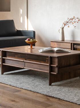 北美黑胡桃木中古风客厅茶几现代简约家用全实木骨骼线沙发储物柜