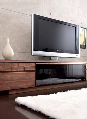 北美黑胡桃木电视柜现代简约实木收纳储物柜北欧轻奢客厅玻璃地柜