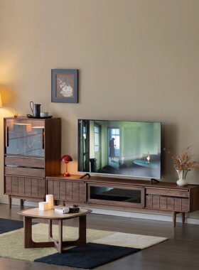 北美黑胡桃木电视柜现代简约客厅会所靠墙地柜北欧日式中古风家具