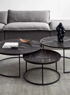 北欧表情实木茶几客厅家用小户型现代简约轻奢高级感圆形茶几组合